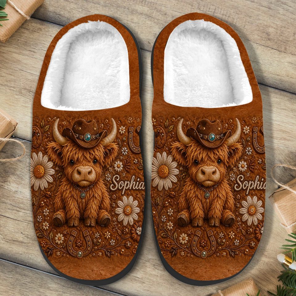 Adorable Highland Cow - Personalized Highland Cow Open-Toe Slippers