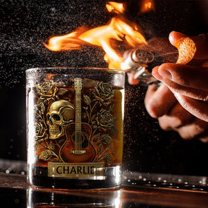 Guitar, Skull & Roses - Personalized Guitar Whiskey Glass