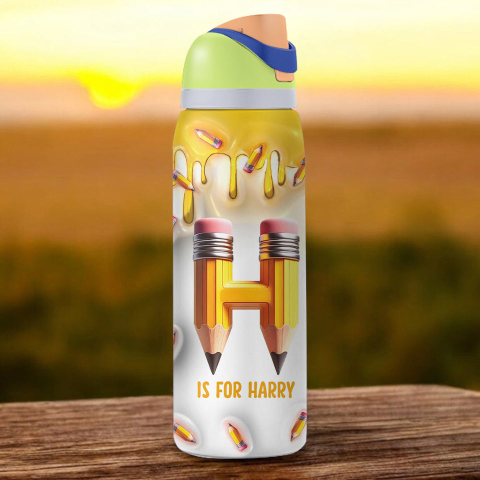 Pencil Alphabet Custom Name - Personalized Kid 2-In-1 Spout Water Bottle