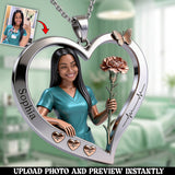 Floral Nurse Heart - Personalized Nurse Shaped Metal Pendant Necklace