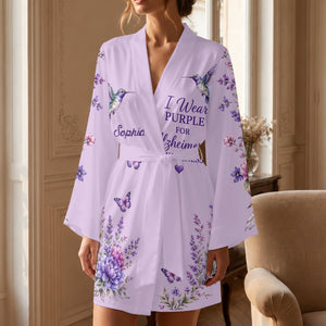 Fight Against Alzheimer, Alzheimer Awareness Gift - Personalized Alzheimer Awareness Satin Robe
