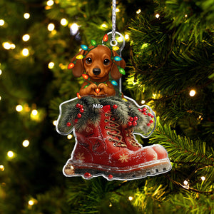 Dog Christmas Boots - Personalized Dog Custom Shaped Ornament