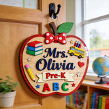 Apple 3D Shaped Door Hanger - Personalized Teacher Custom Shaped Wood Sign