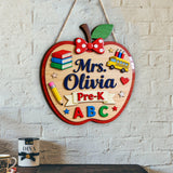 Apple 3D Shaped Door Hanger - Personalized Teacher Custom Shaped Wood Sign