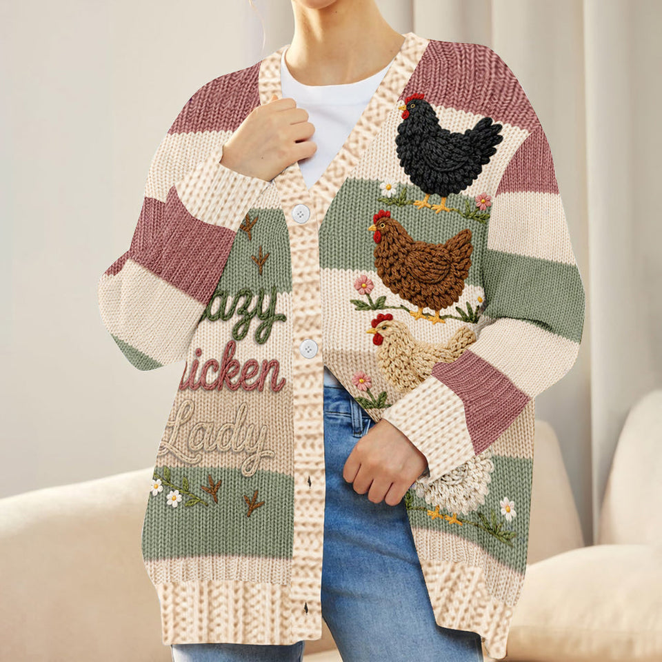 Crazy Chicken Lady - Personalized Chicken Cardigan Sweater