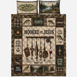 Fishing Lovers Gift, Hooked On Jesus - Personalized Fishing Quilt Set