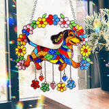Cute Dachshund With Flowers - Personalized Dachshund Window Hanging Suncatcher Ornament