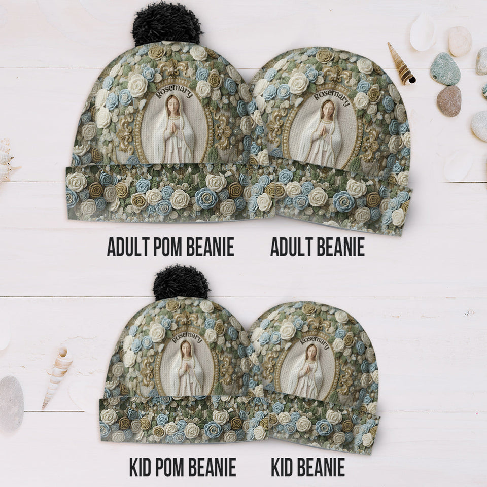 Our Lady's Rose - Personalized Christian Knitted Beanie Hat and Scarf Set