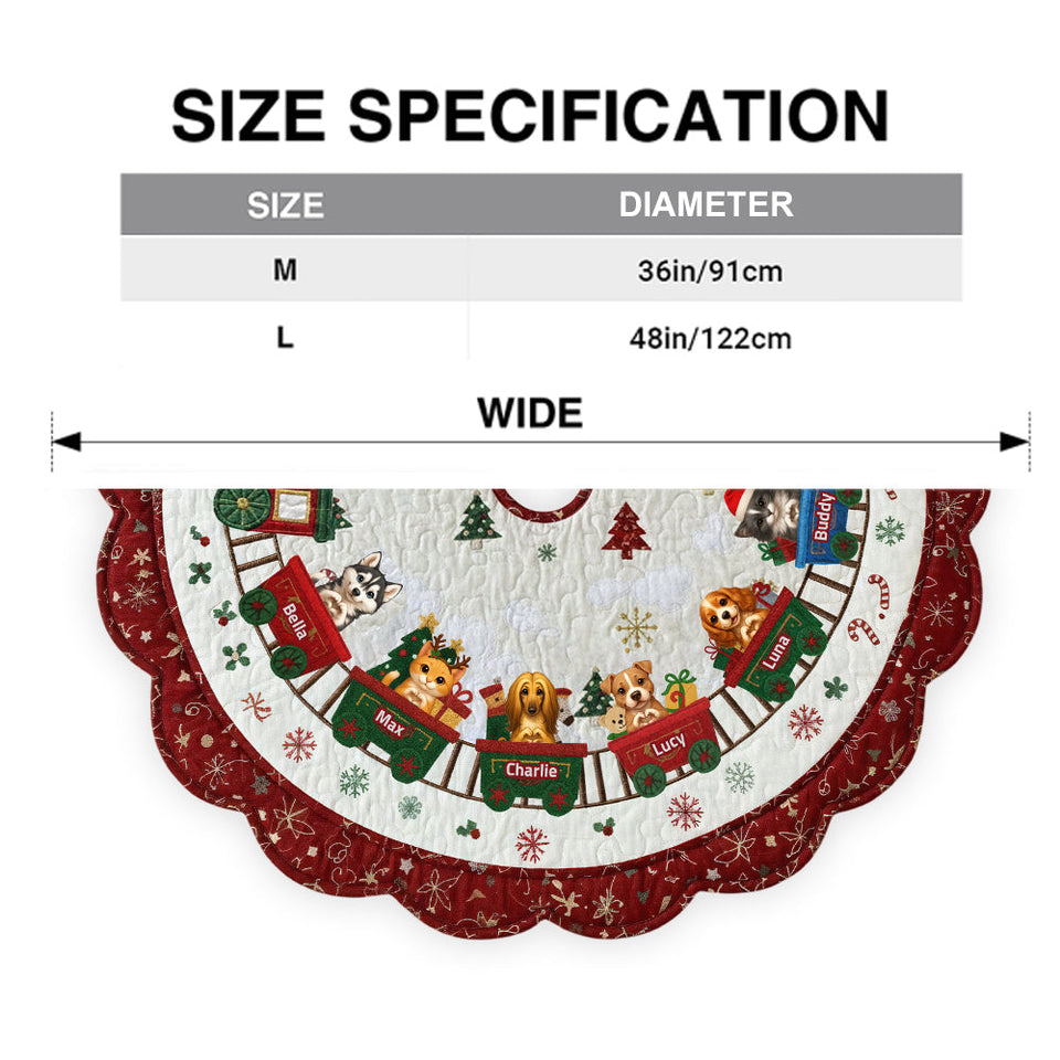 Cute Dog And Cat Christmas Train - Personalized Dog Shaped Tree Skirt