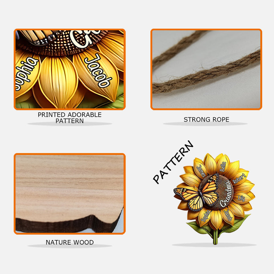 Sunflower Gift For Grandma Mom - Personalized Grandma Custom Shaped Wood Sign