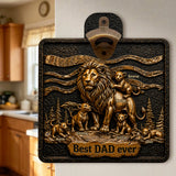 Lion Dad And Kids - Personalized Father Wall Bottle Opener