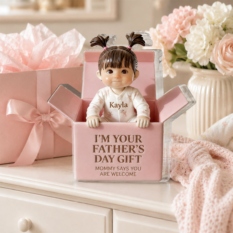 Personalized Black Baby Boy in Box Acrylic Plaque, Custom Taylor Father's Day Gift Keepsake Statue, Cute Newborn Son Daughter Table Decor from Mommy