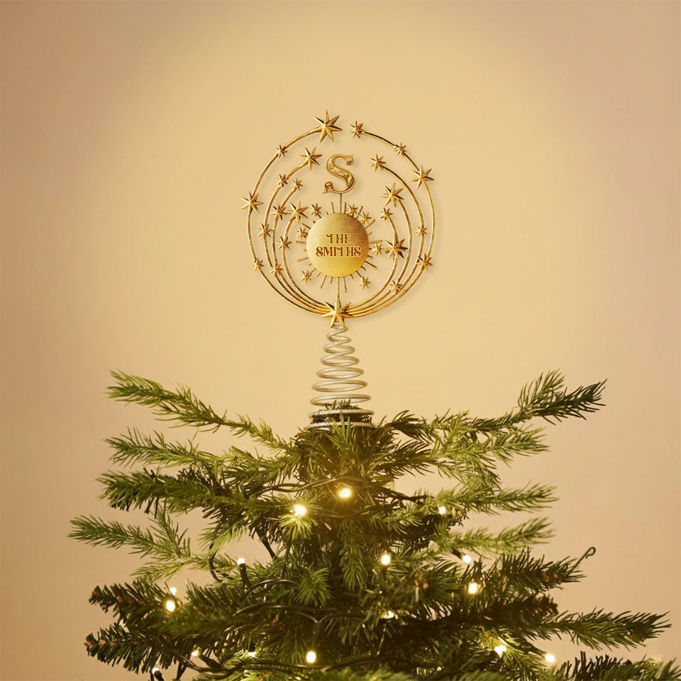 Merry Christmas 2025, Family Initial Custom - Personalized Family LED Light Tree Topper