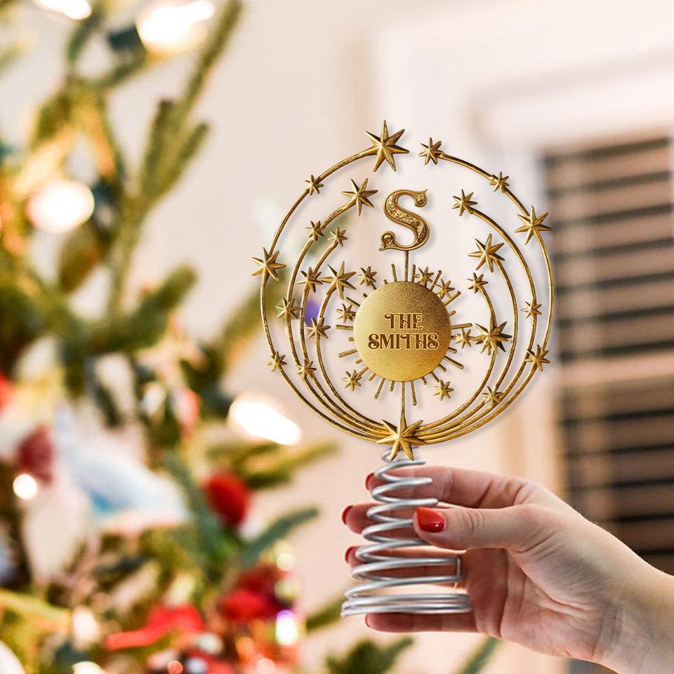 Merry Christmas 2025, Family Initial Custom - Personalized Family LED Light Tree Topper