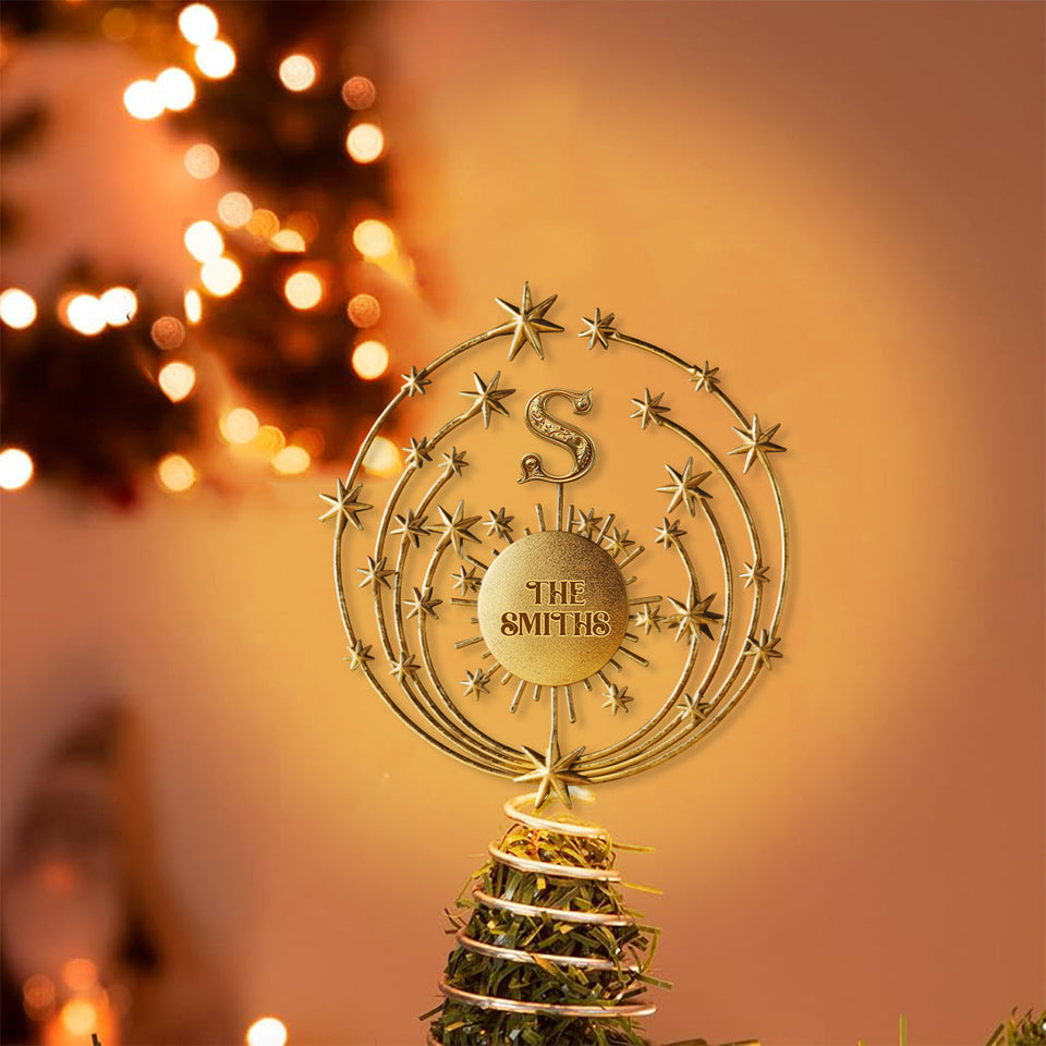 Merry Christmas 2025, Family Initial Custom - Personalized Family LED Light Tree Topper