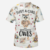 Just A Girl Who Loves Owls - Personalized Owl All Over Shirt