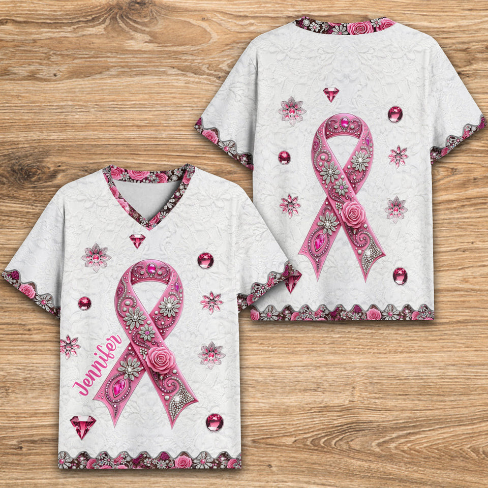 Breast Cancer Awareness - Personalized Breast Cancer Awareness Fully Printed V-Neck T-Shirt