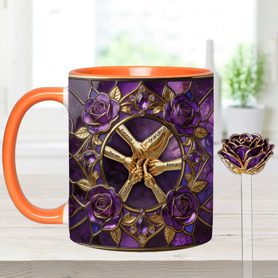 Hold My Hand, Hold My Heart - Personalized Grandma Set Accent Mug with Acrylic Stirrers