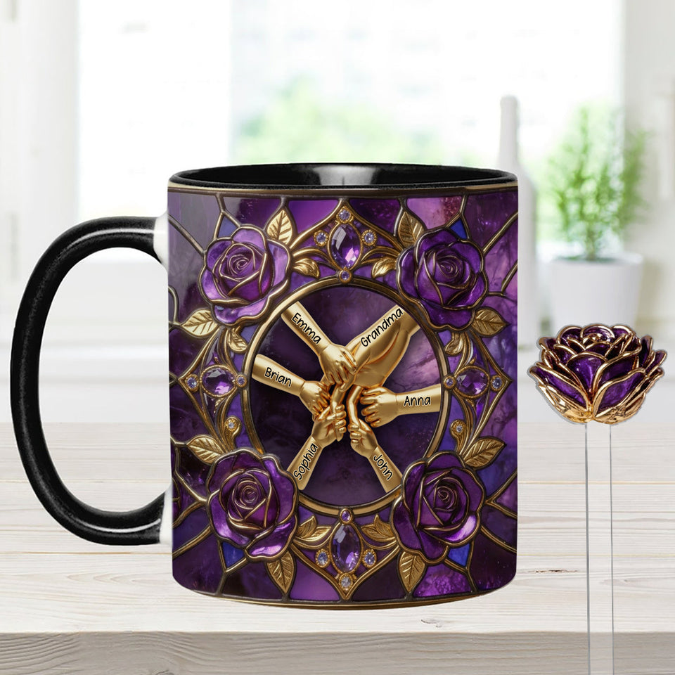 Hold My Hand, Hold My Heart - Personalized Grandma Set Accent Mug with Acrylic Stirrers