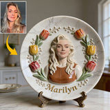 Custom Any Photo - Personalized Birth Month Flower Ceramic Round Plate