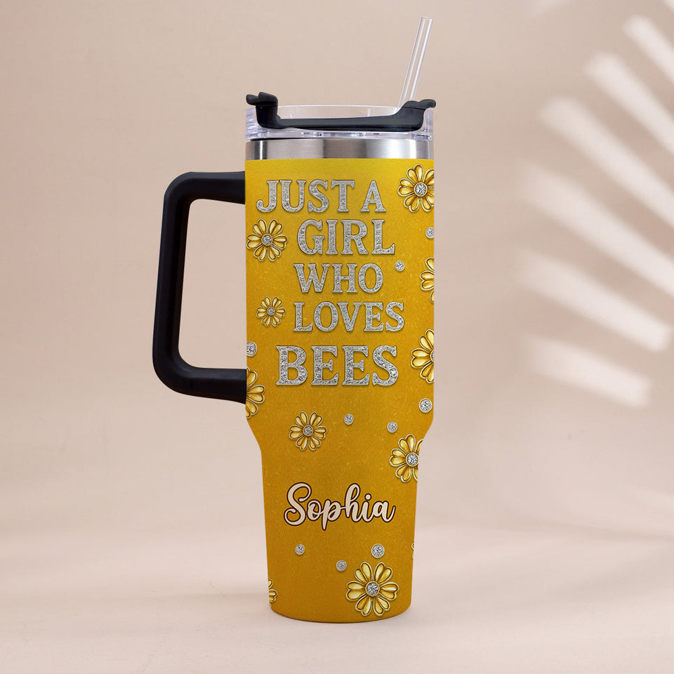 Just A Girl Who Loves Bees - Personalized Bee Tumbler With Handle