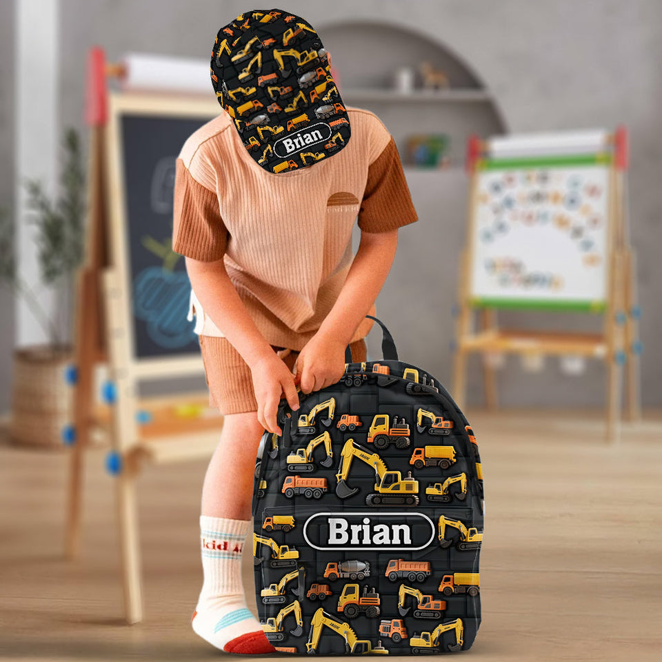 Children's Engineering Vehicle Wall Theme - Personalized Kid Classic Cap & Backpack