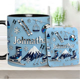 Skiing Makes Me Happy - Personalized Skiing Accent Mug & Coaster