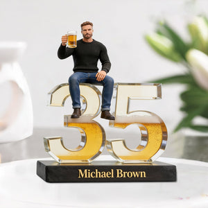 Personalized Latino Man Milestone Birthday Shaped Acrylic Plaque Custom Office Desk Trophy Anniversary Gift for Him Husband Boyfriend