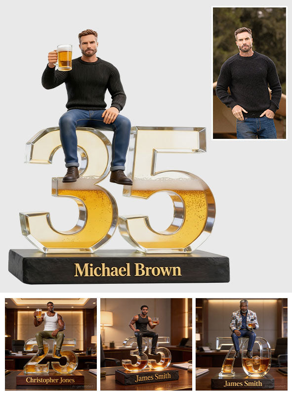 Personalized Latino Man Milestone Birthday Shaped Acrylic Plaque Custom Office Desk Trophy Anniversary Gift for Him Husband Boyfriend