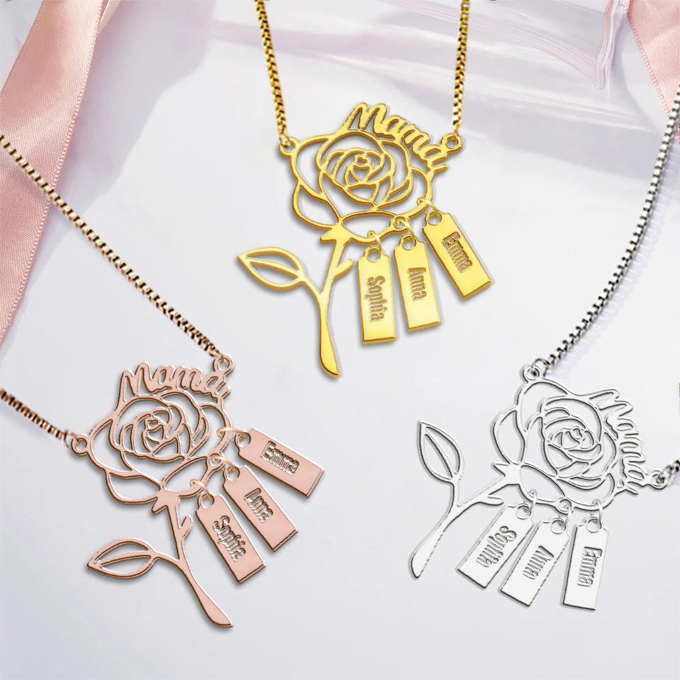 A Rose For Mom - Personalized Mother Necklace with Charms