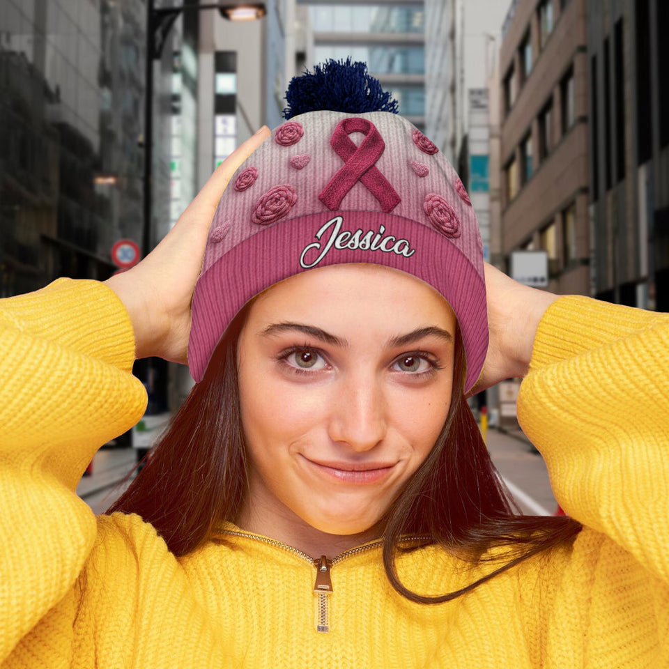 Faith Hope Love - Personalized Breast Cancer Awareness Beanie Hat