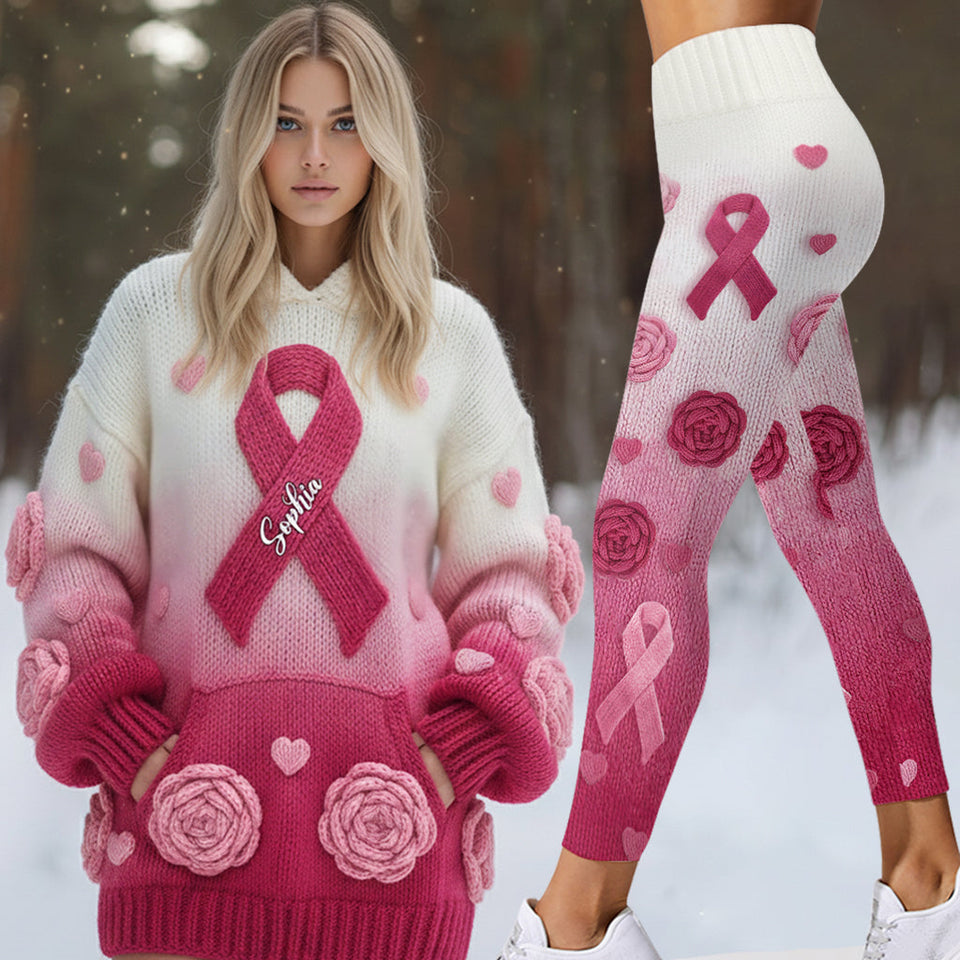Nous portons du rose - Sweat à capuche et legging personnalisés pour la sensibilisation au cancer du sein