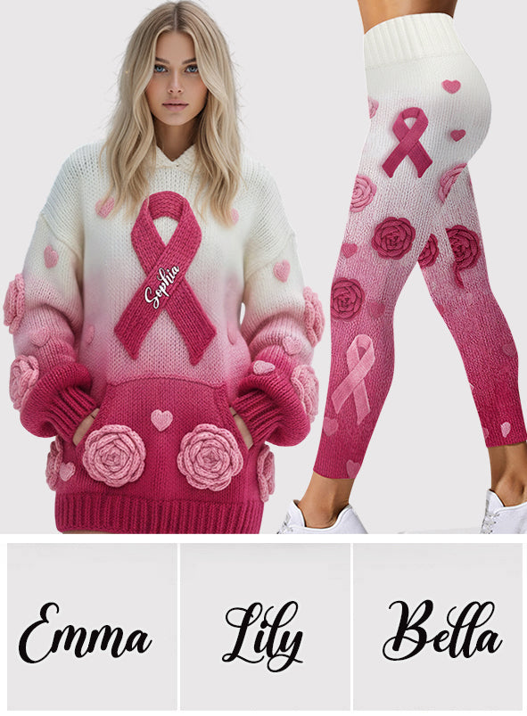 Nous portons du rose - Sweat à capuche et legging personnalisés pour la sensibilisation au cancer du sein