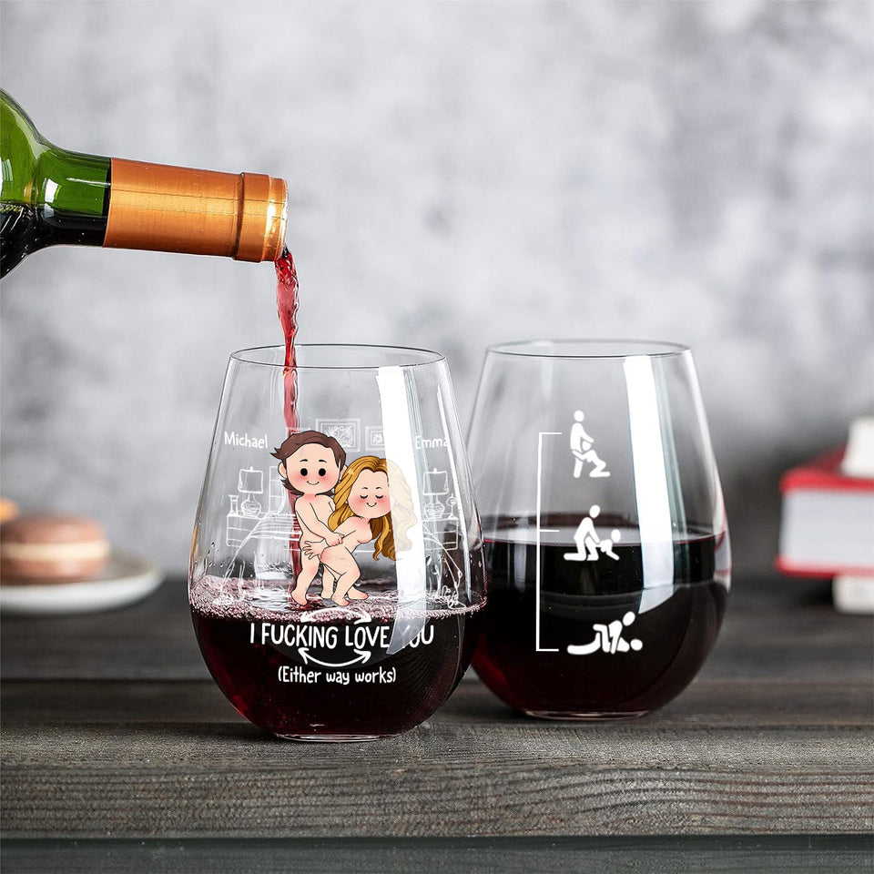 Naughty Couple - Personalized Couple All Over Wine Glass