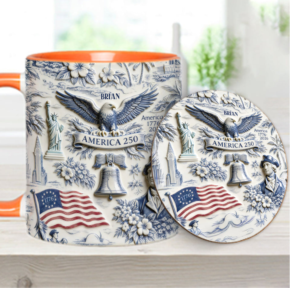 250 Years of America 1776–2026 Vintage Patriotic - Personalized Independence Day/ 4th of July Accent Mug & Coaster