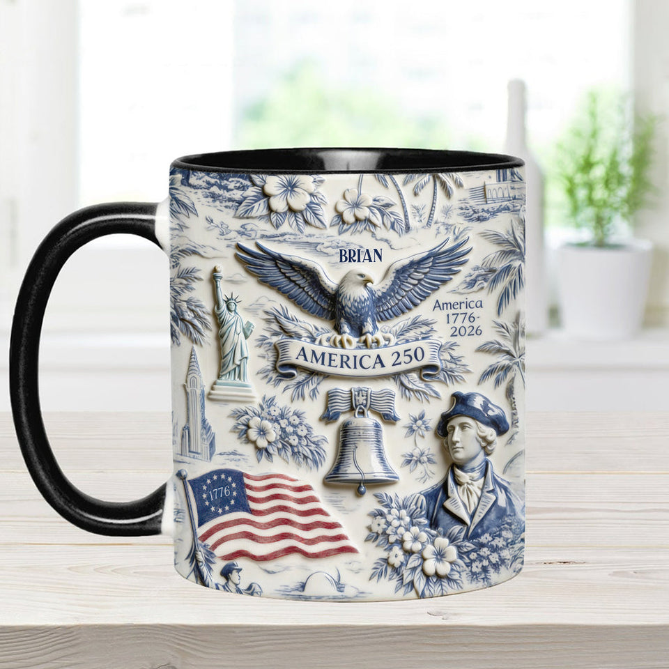250 Years of America 1776–2026 Vintage Patriotic - Personalized Independence Day/ 4th of July Accent Mug & Coaster