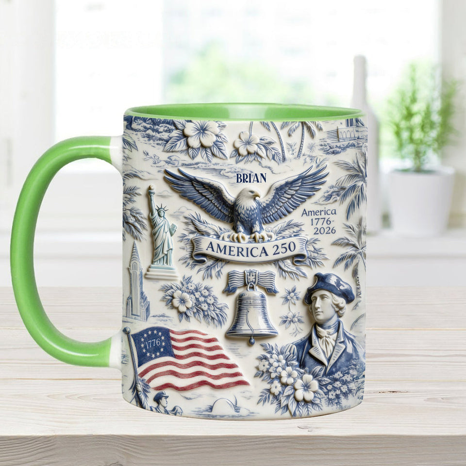 250 Years of America 1776–2026 Vintage Patriotic - Personalized Independence Day/ 4th of July Accent Mug & Coaster