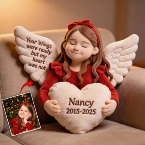 Your Wings Were Ready But My Heart Was Not - Personalized Memorial Faux Fur Shaped Pillow