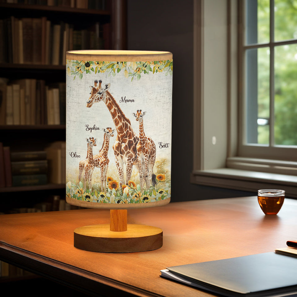 Sunflower Giraffe Mother, Mother's Day Unique Gift - Personalized Mother Table Lamp with Wood Base