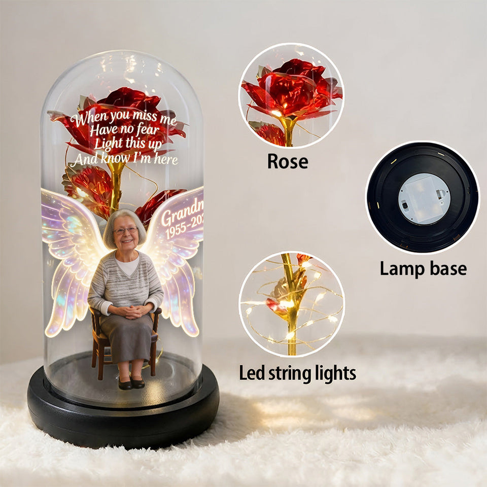 Light This Up And Know I'm Here - Personalized Memorial Glowing Roses Glass Dome