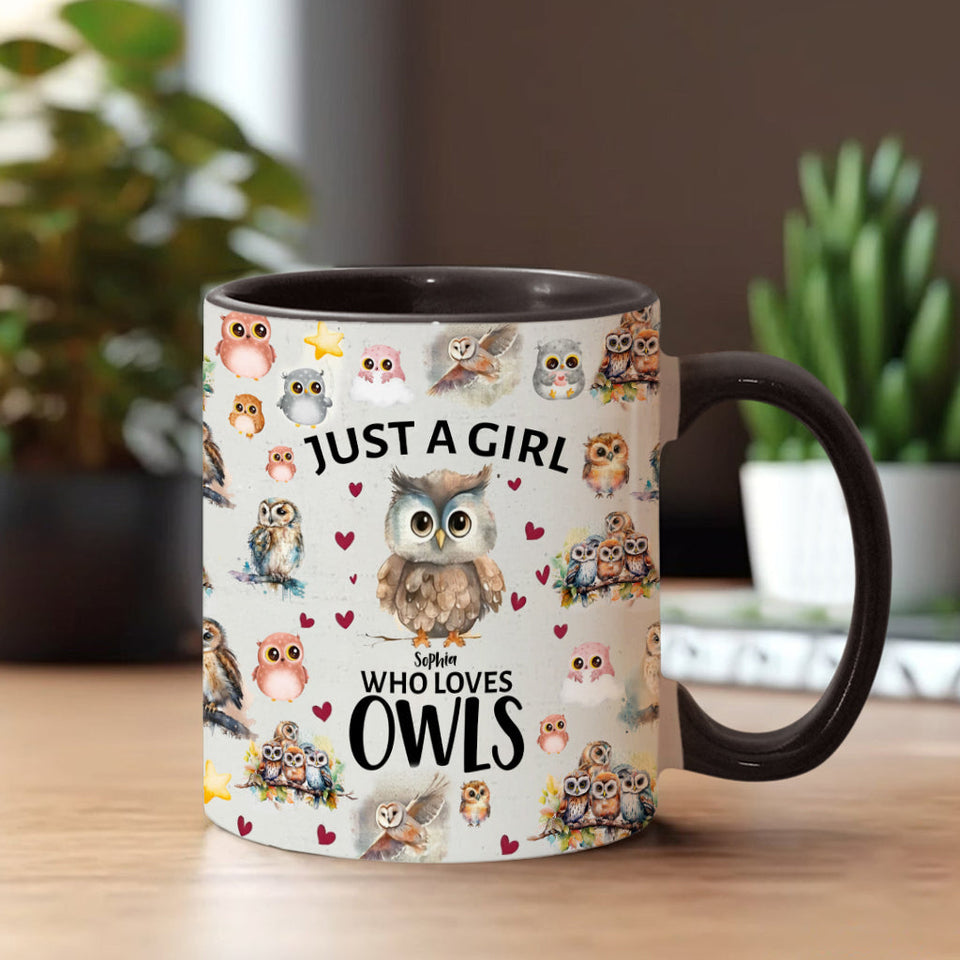 Just A Girl Who Loves Owls - Personalized Owl Accent Mug