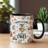 Just A Girl Who Loves Owls - Personalized Owl Accent Mug