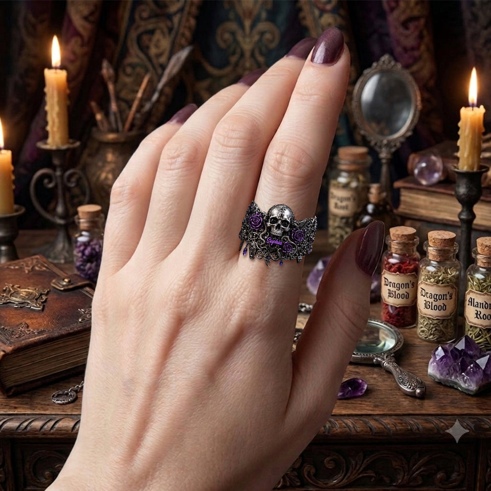 Skull And Roses - Personalized Skull Bracelet & Ring Set