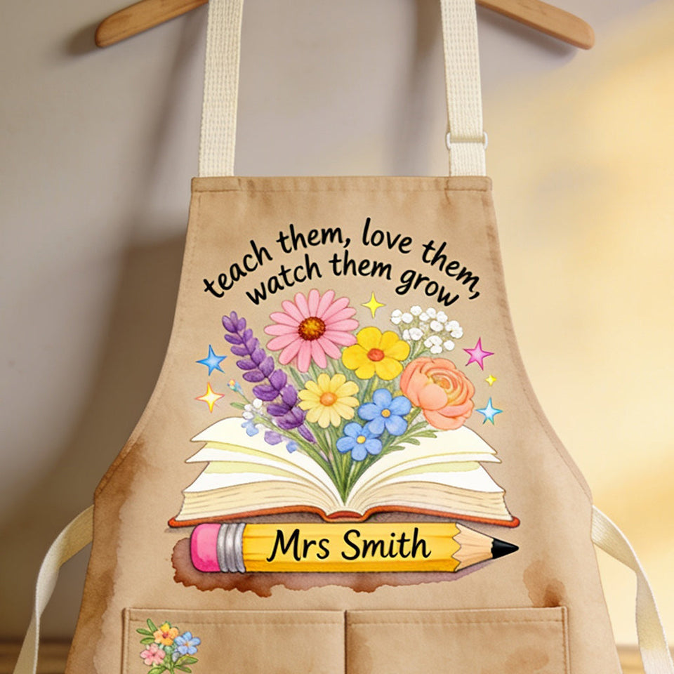 Teacher Gifts Boho Kraft - Personalized Teacher Apron With Pockets
