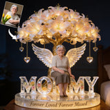 Custom Black Grandpa Always In Our Hearts Angel Wings Figurine, Personalized Memorial Tree Lamp Statue, Sympathy Remembrance Night Light Table Decor