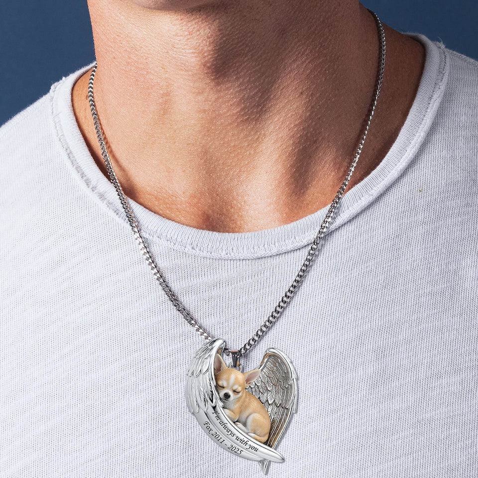 Angel Wings - Personalized Dog Shaped Metal Pendant Necklace