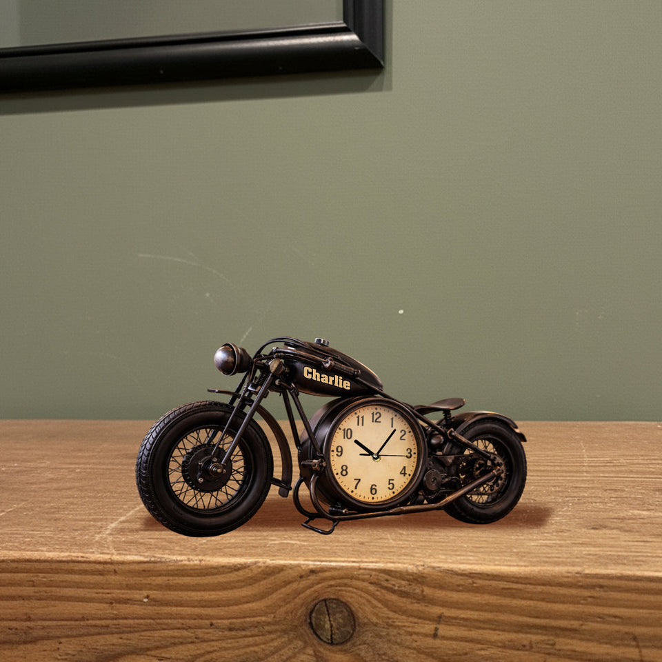 Motorcycle, Biker Gift - Personalized Biker Desk Clock Plaque