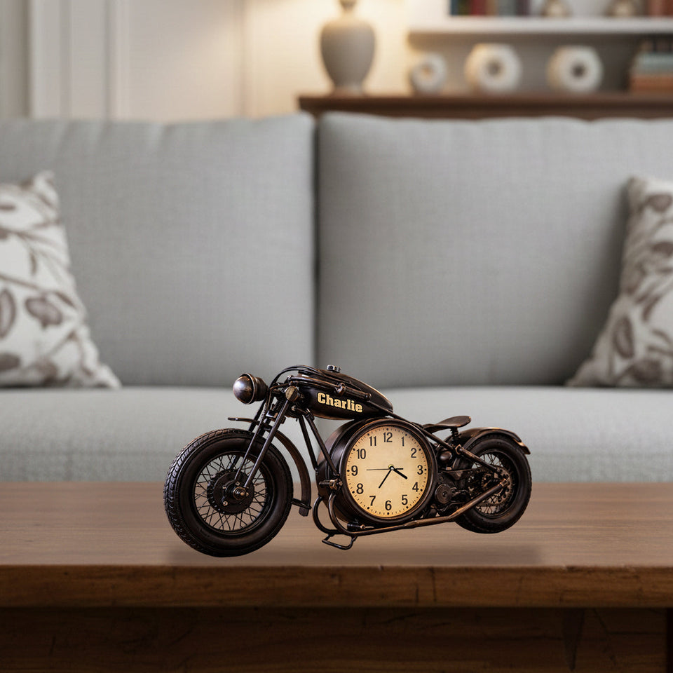 Motorcycle, Biker Gift - Personalized Biker Desk Clock Plaque