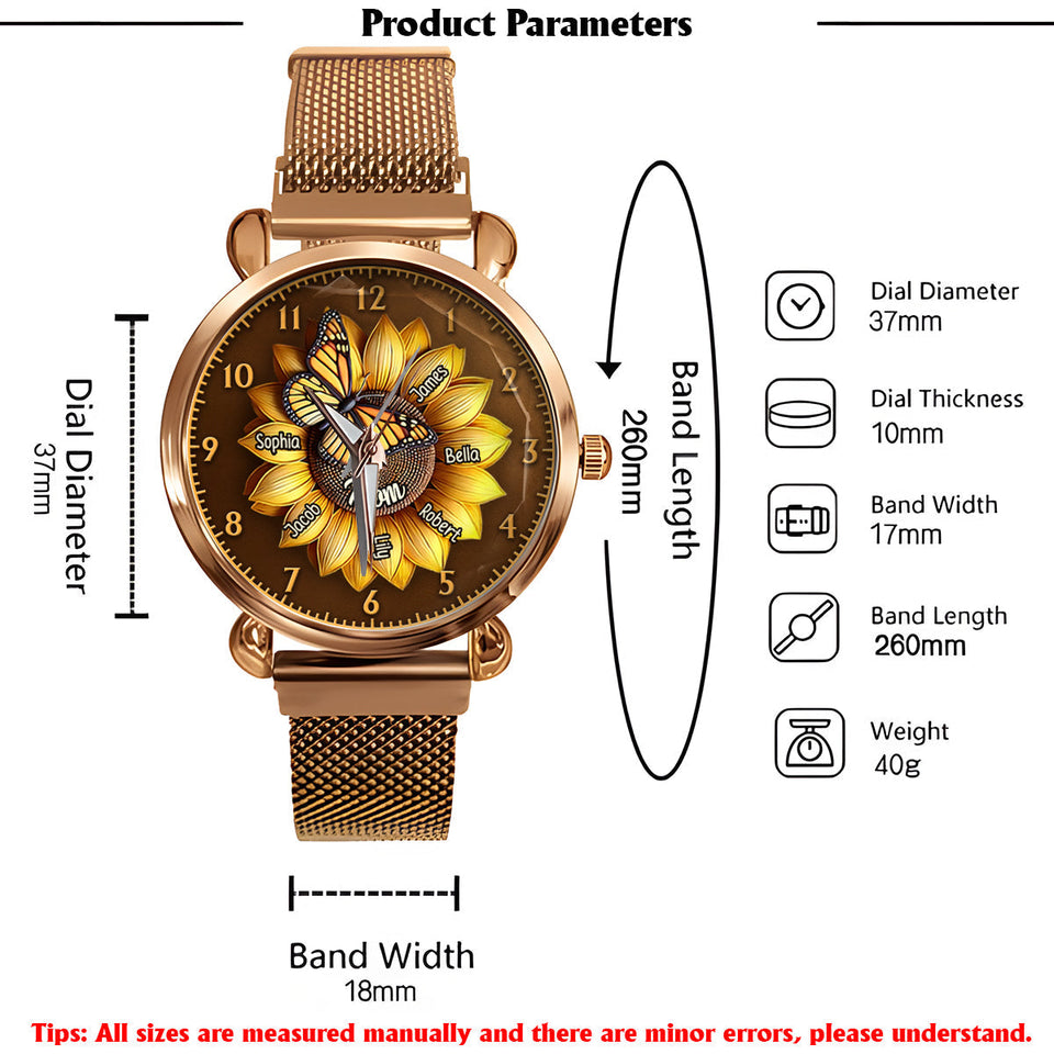 Sunflower Gift For Mom Grandma - Personalized Mother Women Hand Watch