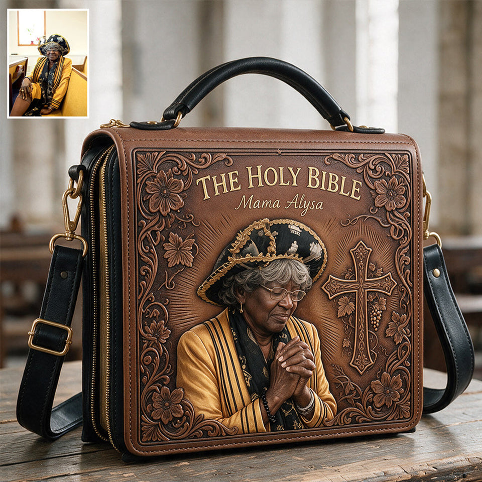Sunday Church - Personalized Christian Leather Bible Cover Bag